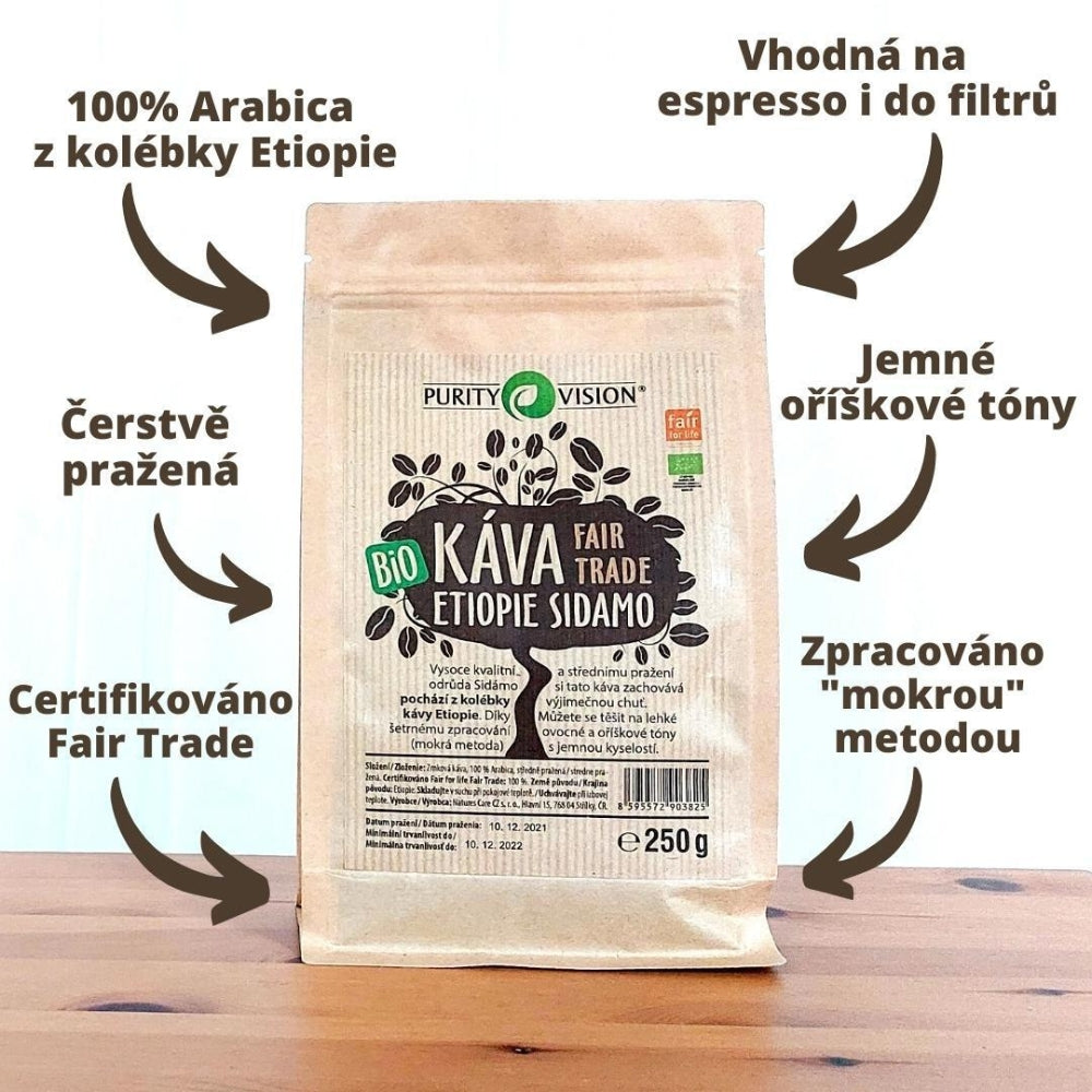 Pravična trgovina bio kavna zrna Etiopija Sidamo 500 g